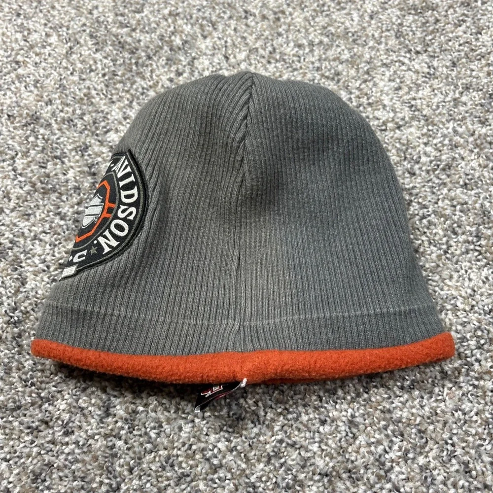 Harley Davidson Beanie Kids One Size Gray Orange Good Fleece Lined Knit‎ Hat